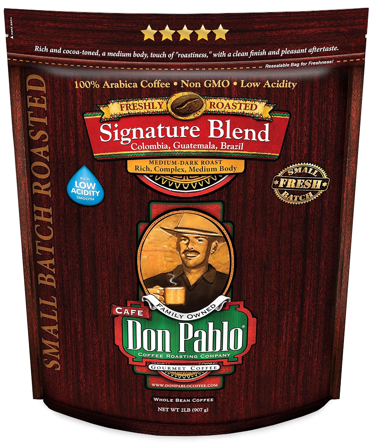 2LB Don Pablo Signature Blend - Medium-Dark Roast - Whole Bean Coffee - Low Acidity - 2 Pound (2 lb) Bag